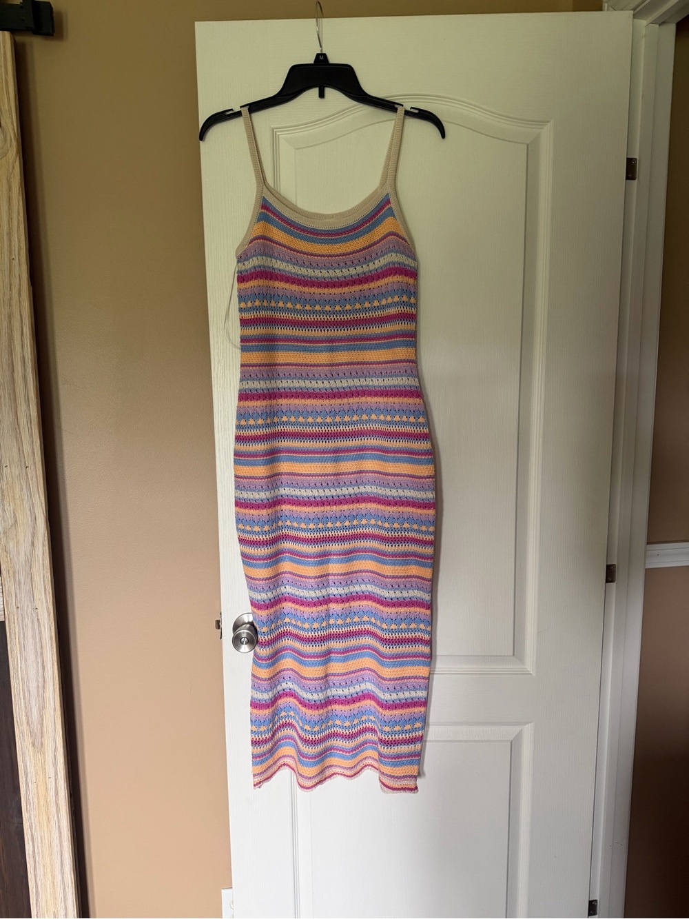 No Boundaries Pastel Striped Knit Midi Dress